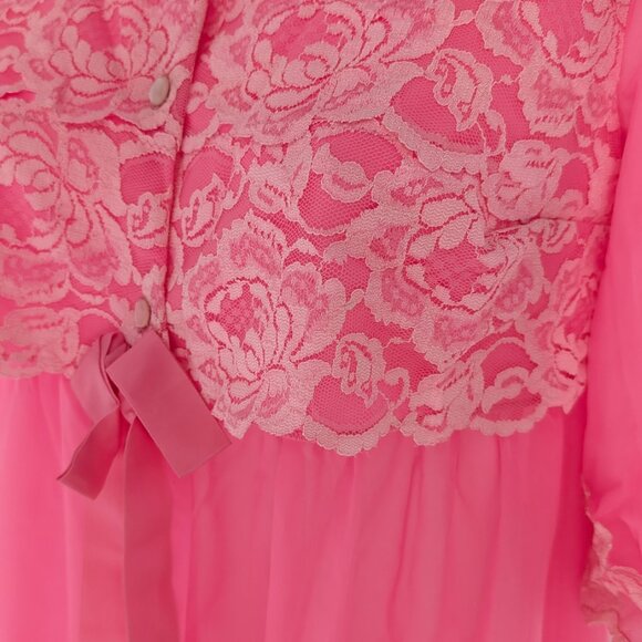 Vintage nightgown Pink Double Layered Sheer Chiffon Robe Peignoir - Picture 3 of 7